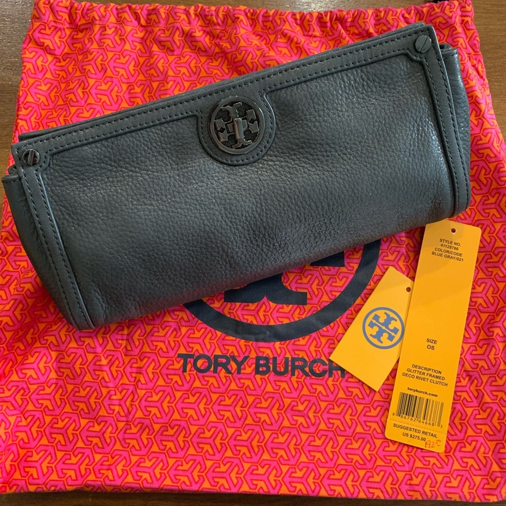 NEW! Tory Burch Glitter Framed Deco Rivet Clutch